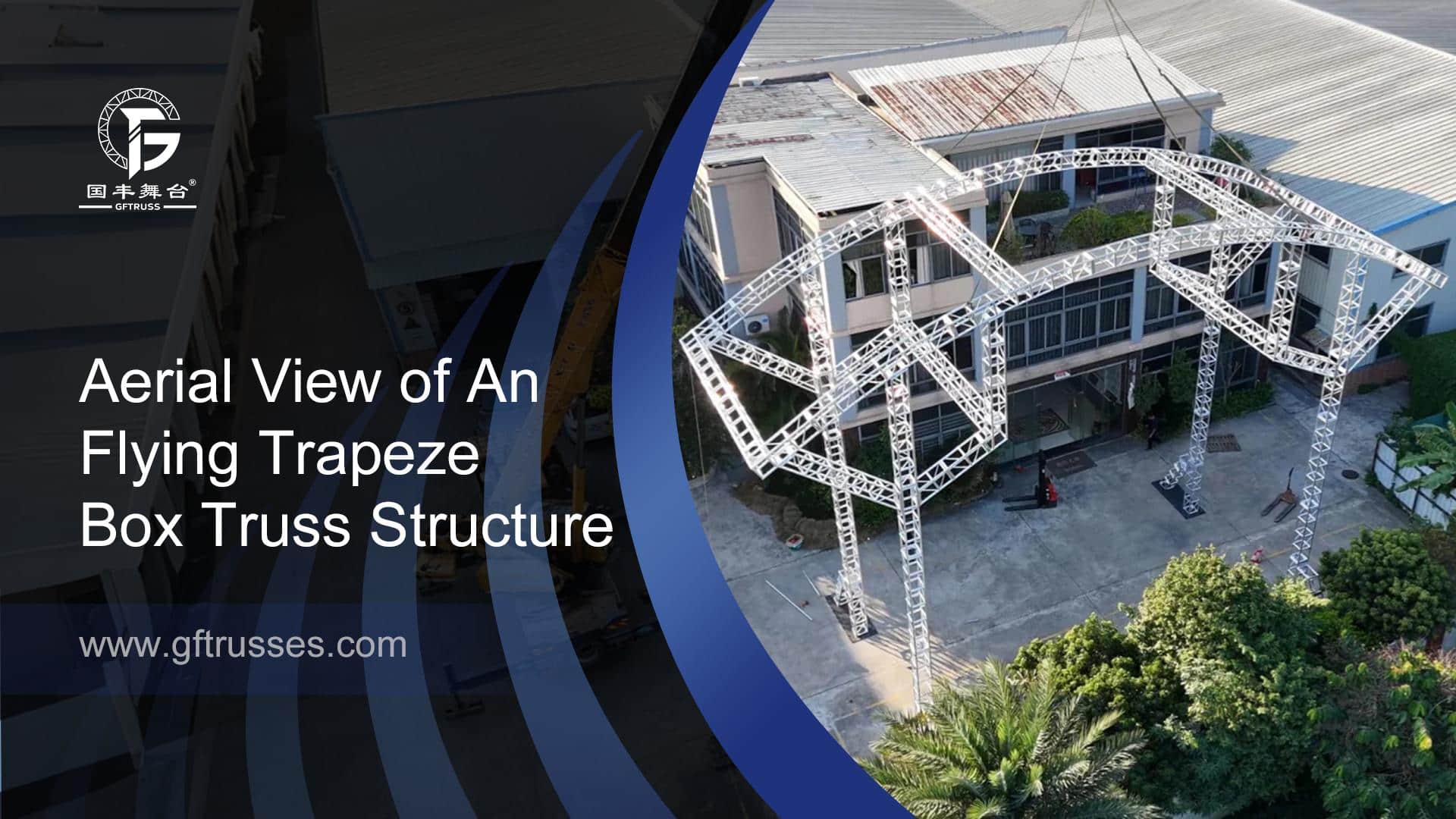 Vista aérea de una estructura de celosía de cajón de trapecio volador