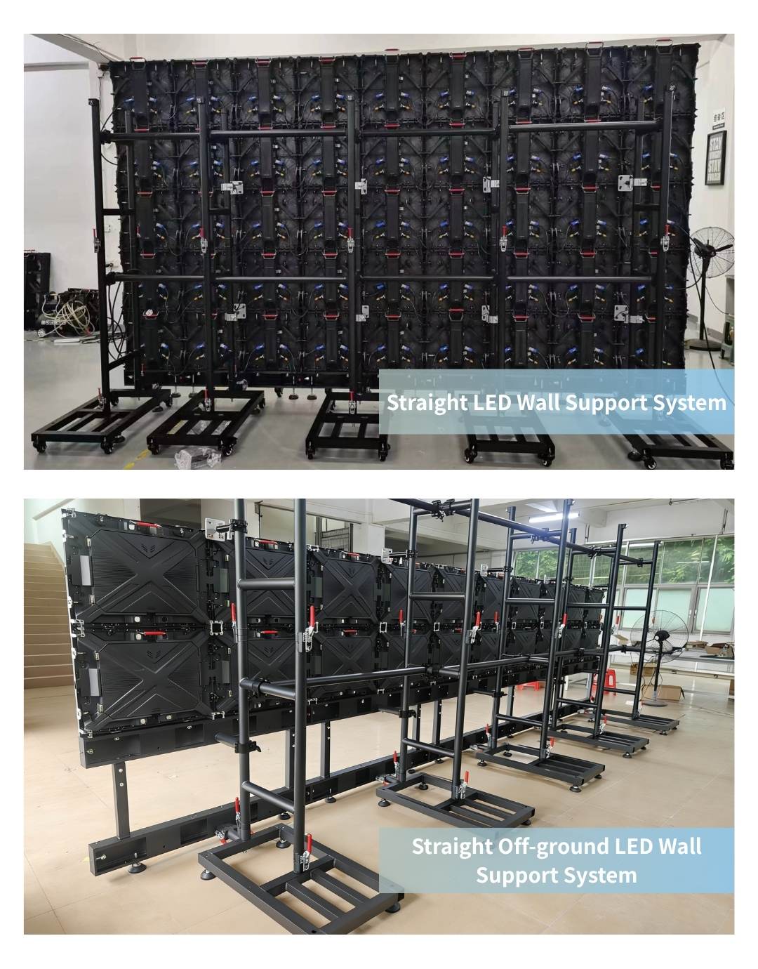 ground-supported and off-ground LED wall ground supports
