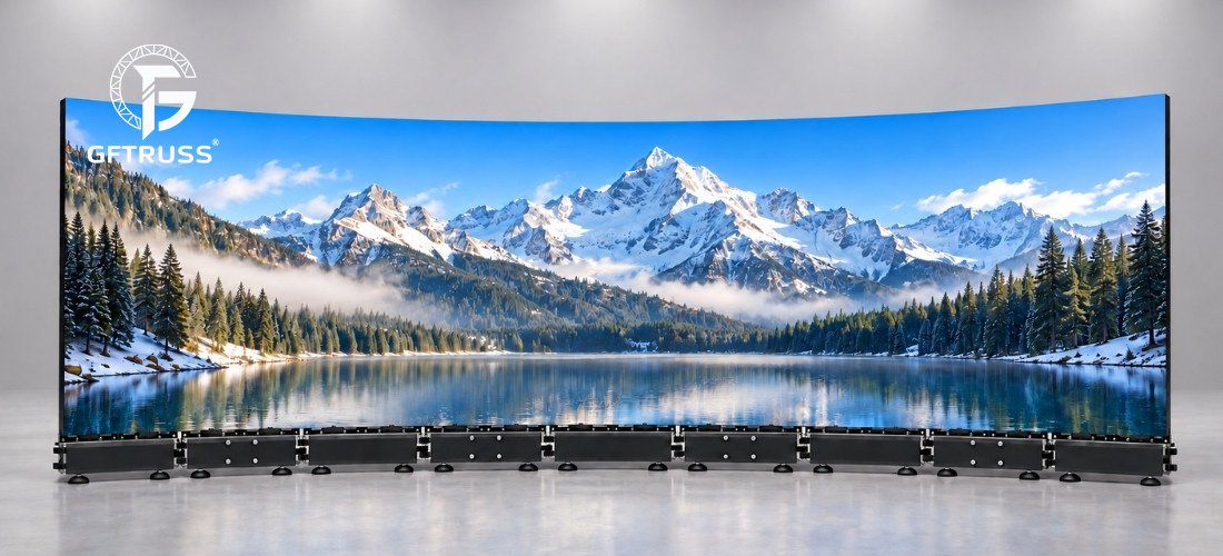 Curved LED video wall ground support system Curved LED video wall ground support system
