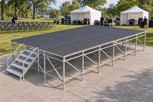 Raised modular steel layher stage platform for events Raised modular steel layher stage platform for events